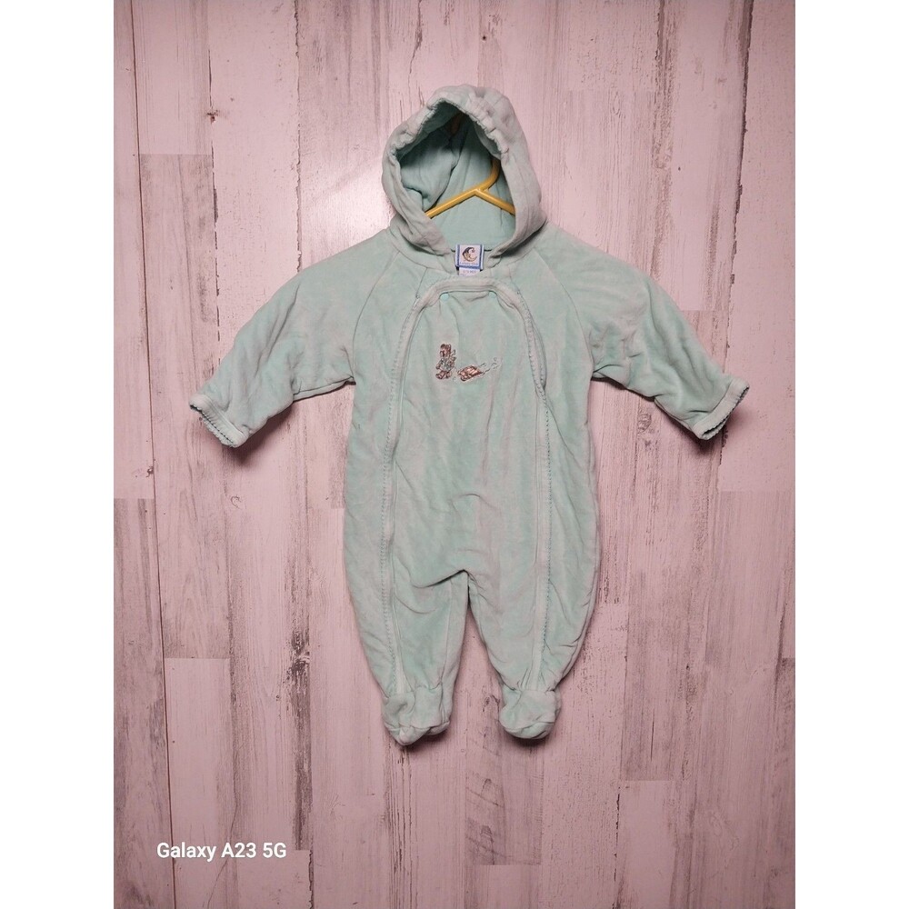 Lullaby Club Sea Green Bear With Sled Embroidered Jumper 6-9 Months Velour